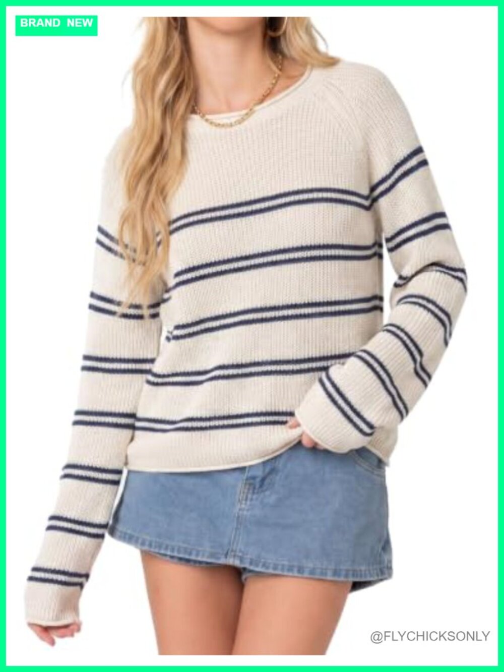 BOUGUER Womens Striped Sweaters Color Block Knitted Pullover Tops Long Sleeve